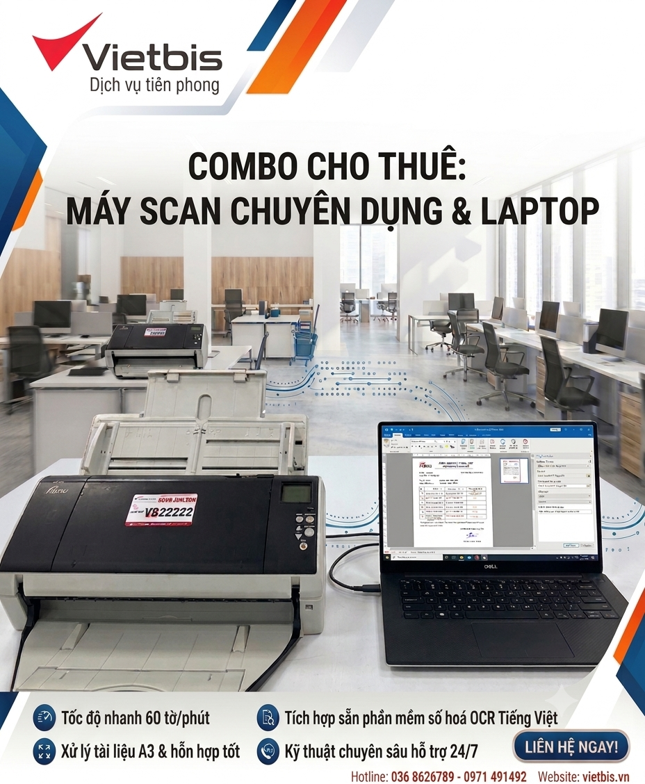 Cho thuê combo máy scan A3 Ricoh fi-7460 kèm laptop